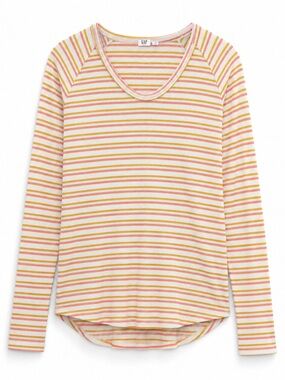 GAP Striped Long-Sleeve V-Neck Top in Cream, Pink & Yellow